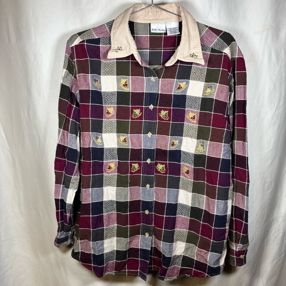Vintage Bobbie Brooks Long Sleeve Button Up Plaid Shirt Fall Leaves Cotton XL